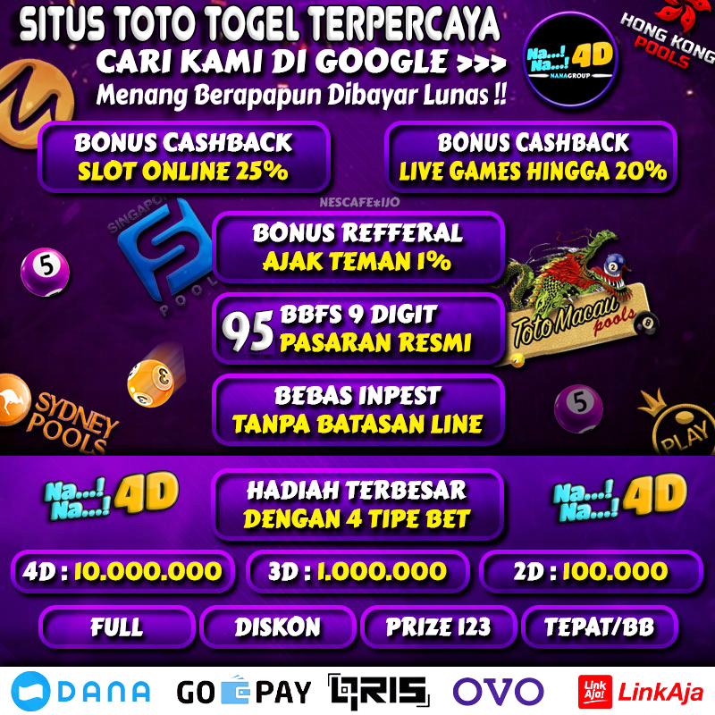 Nana4D Link Daftar Situs Toto Online Terpercaya. Nana4D adalah link daftar situs toto online juga agen bandar togel resmi terpercaya