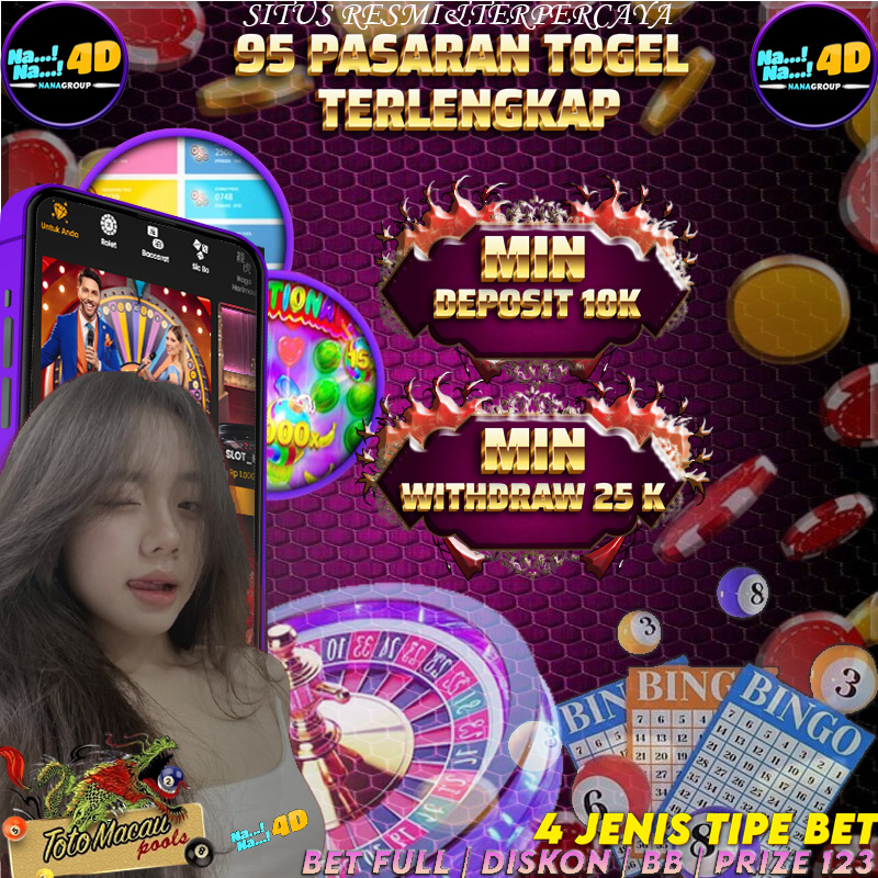 NANA4D adalah situs toto&bandar toto macau 5D resmi. Kami memberikan berbagai macam pasar togel yang menarik dan sangat mengutamakan keamanan serta privasi member kami.